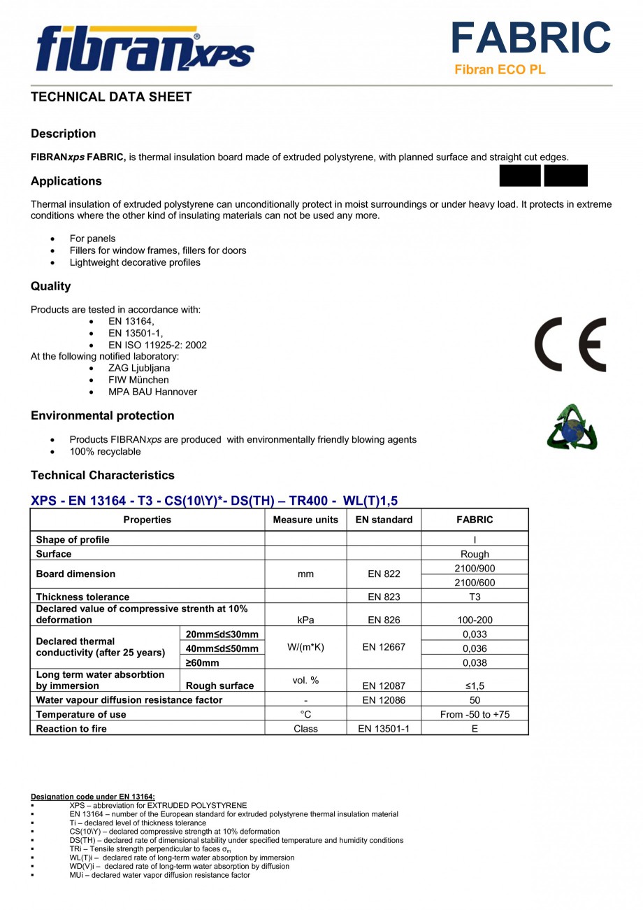 Pagina 1-Placi din polistiren extrudat FIBRANxps FABRIC Fisa tehnica Engleza FABRIC
Fibran ECO PL TECHNICAL...