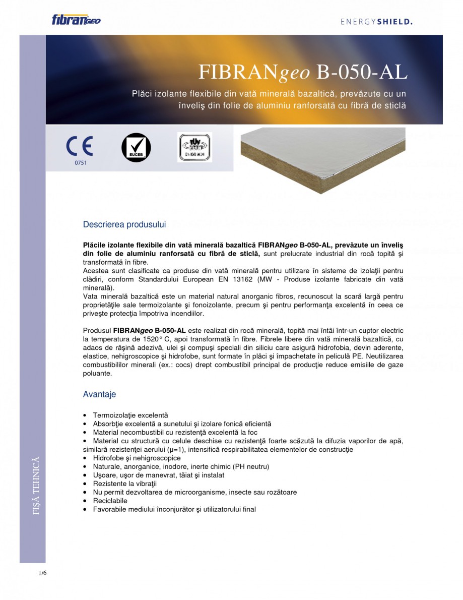 Pagina 1-Placi izolante flexibile FIBRANgeo Β-050-AL Fisa tehnica Romana FIBRANgeo B-050-AL
Plăci...