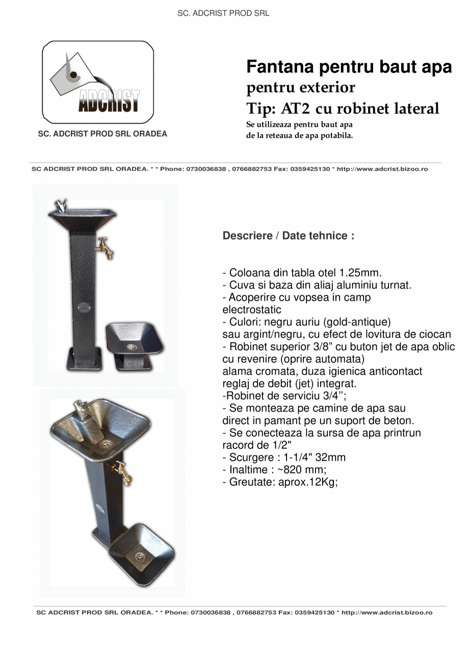 Pagina 1-Fantana pentru baut apa pentru exterior cu robinet lateral ADCRIST AT2 Fisa tehnica Romana SC....