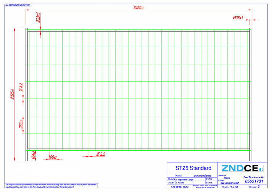 Pagina 1-CAD-PDF Panou gard mobil santier ST25 AMERICASA Detaliu de produs Standard 