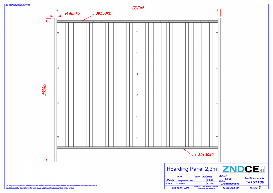 Pagina 1 - CAD-PDF Panou gard mobil santier  AMERICASA Detaliu de produs opac 2,3 