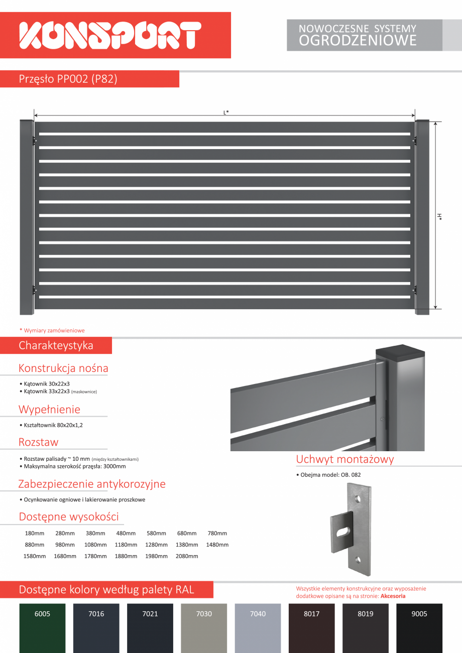 Pagina 1-Panou gard metalic rezidential  KONSPORT Palisade P82 Fisa tehnica Poloneza 