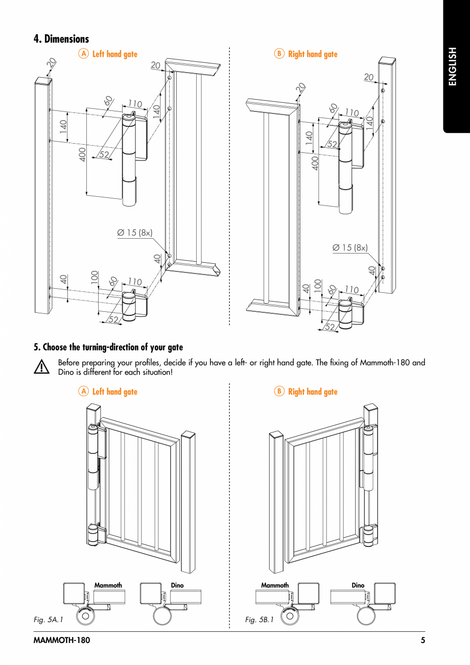 Pagina 5-Balama pentru porti pietonale - MAMMOTH 180 LOCINOX Instructiuni montaj, utilizare Engleza, Germana,...
