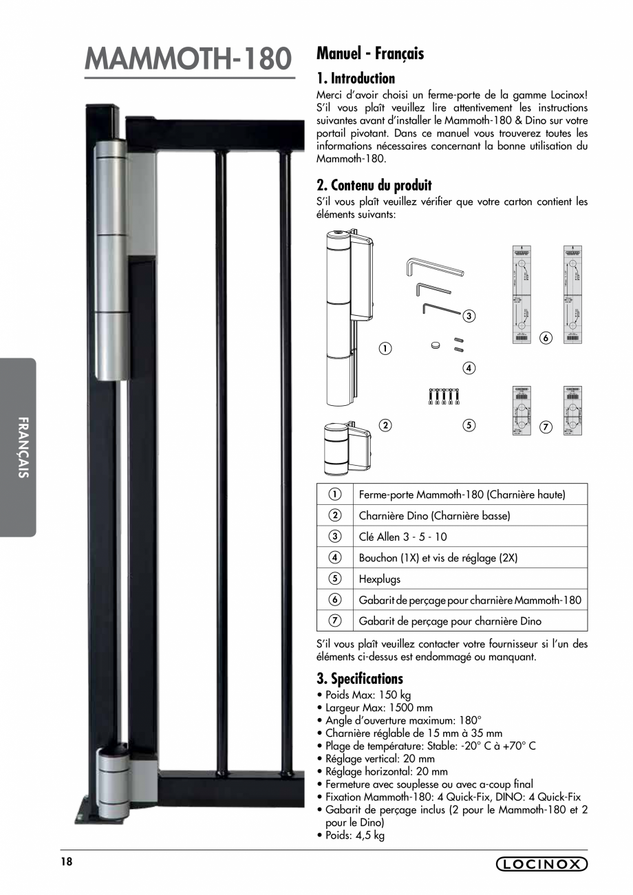 Pagina 18-Balama pentru porti pietonale - MAMMOTH 180 LOCINOX Instructiuni montaj, utilizare Engleza, Germana,...