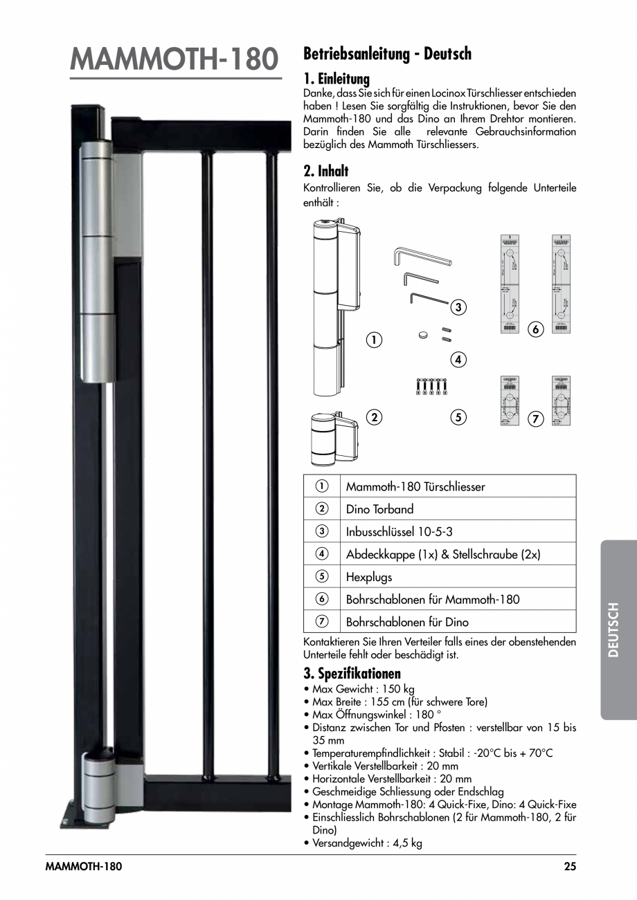 Pagina 25-Balama pentru porti pietonale - MAMMOTH 180 LOCINOX Instructiuni montaj, utilizare Engleza, Germana,...