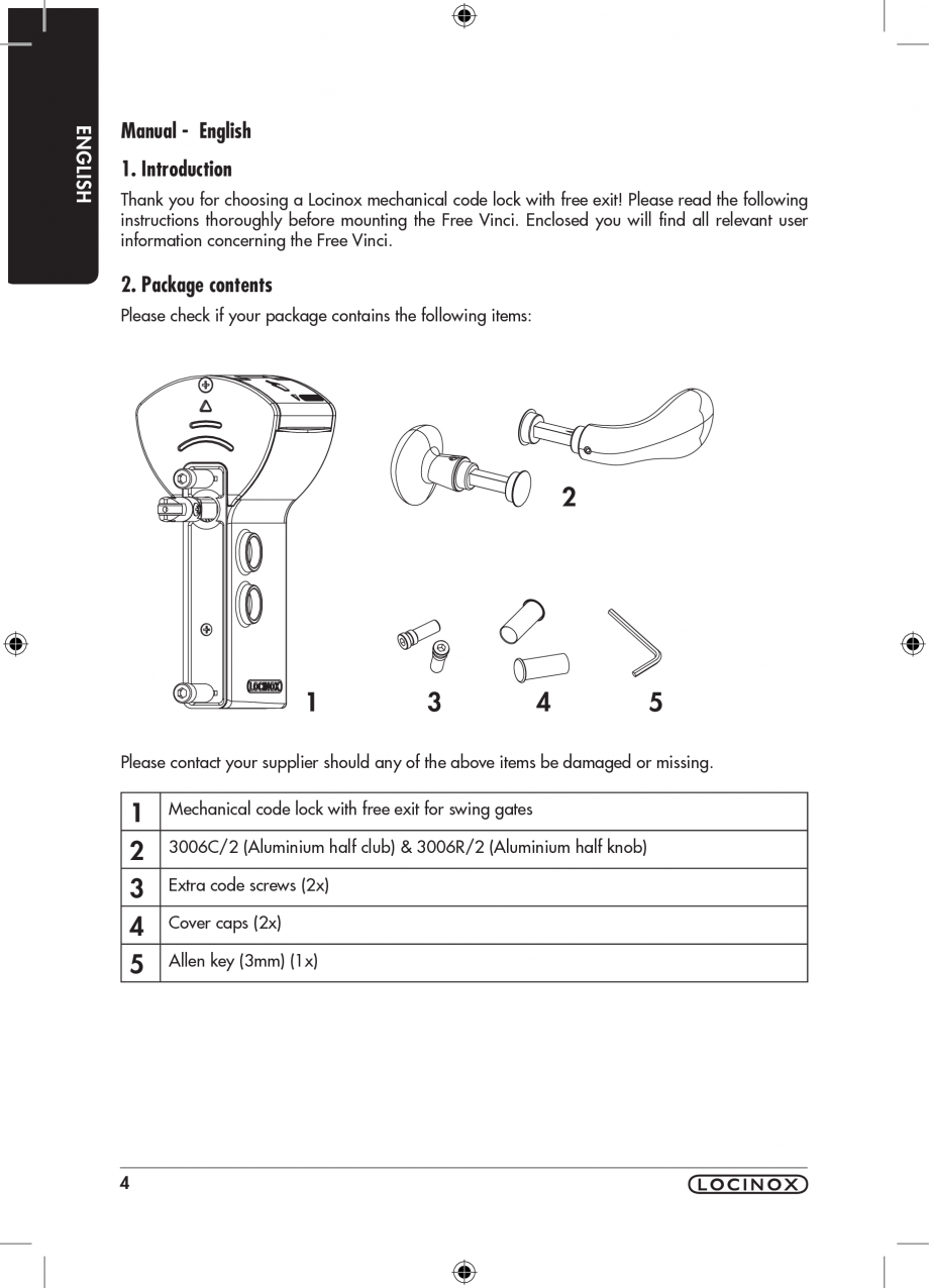 Pagina 5-Incuietoare cu cifru pentru porti pietonale - FREE VINCI LOCINOX LFKQ X1 Instructiuni montaj,...