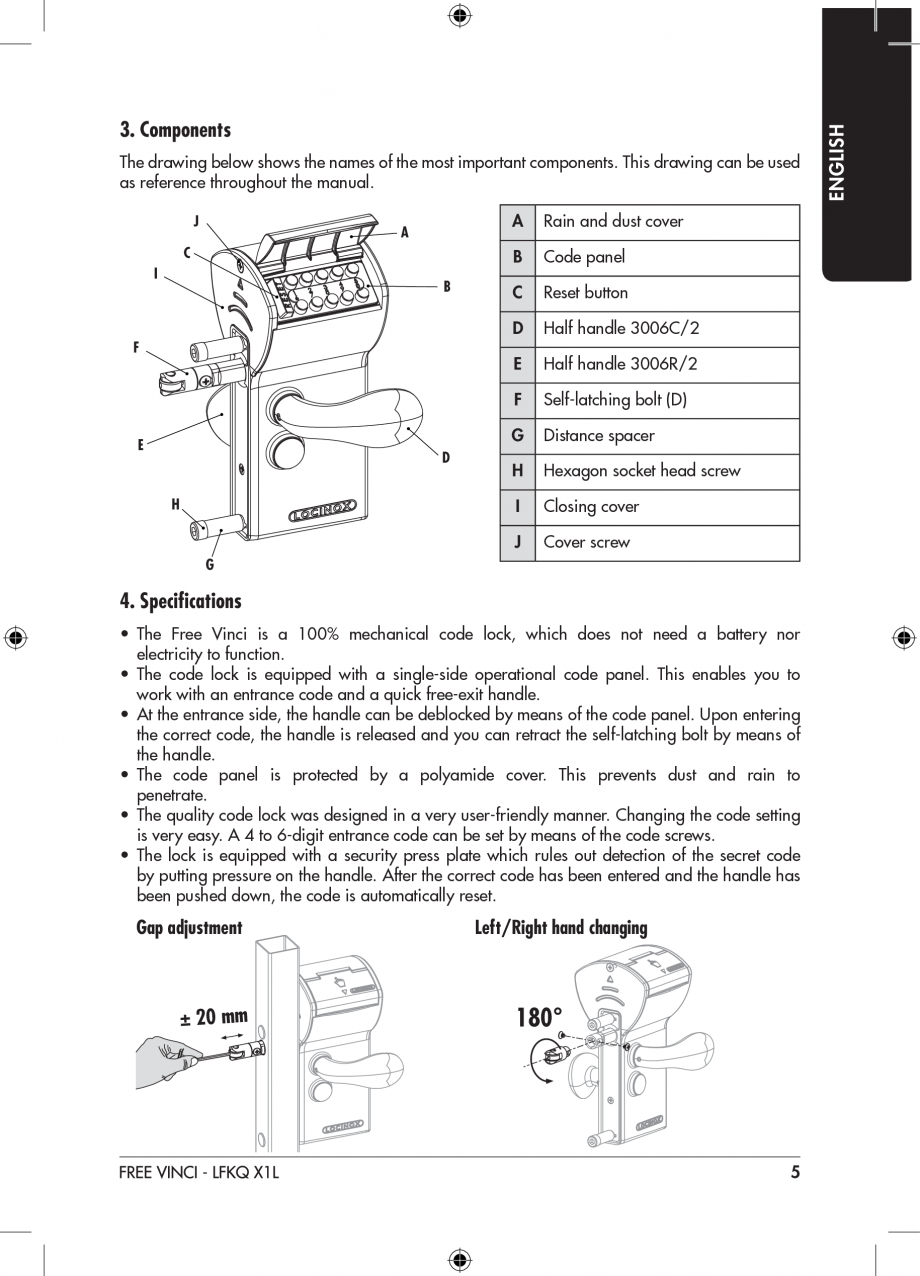 Pagina 6-Incuietoare cu cifru pentru porti pietonale - FREE VINCI LOCINOX LFKQ X1 Instructiuni montaj,...