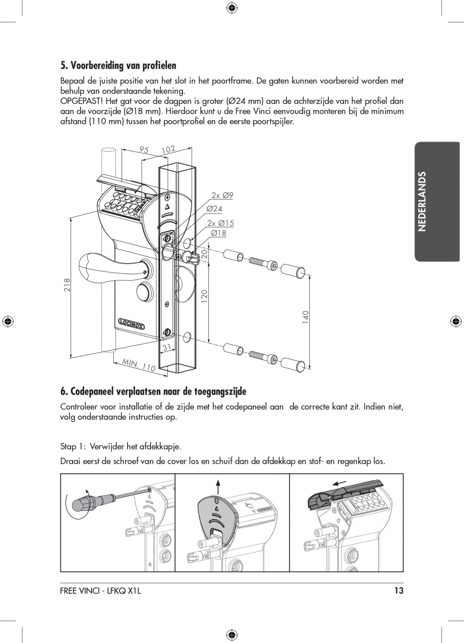 Pagina 14-Incuietoare cu cifru pentru porti pietonale - FREE VINCI LOCINOX LFKQ X1 Instructiuni montaj,...