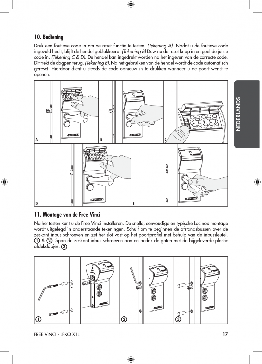 Pagina 18-Incuietoare cu cifru pentru porti pietonale - FREE VINCI LOCINOX LFKQ X1 Instructiuni montaj,...