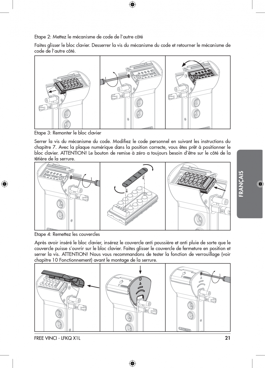Pagina 21-Incuietoare cu cifru pentru porti pietonale - FREE VINCI LOCINOX LFKQ X1 Instructiuni montaj,...