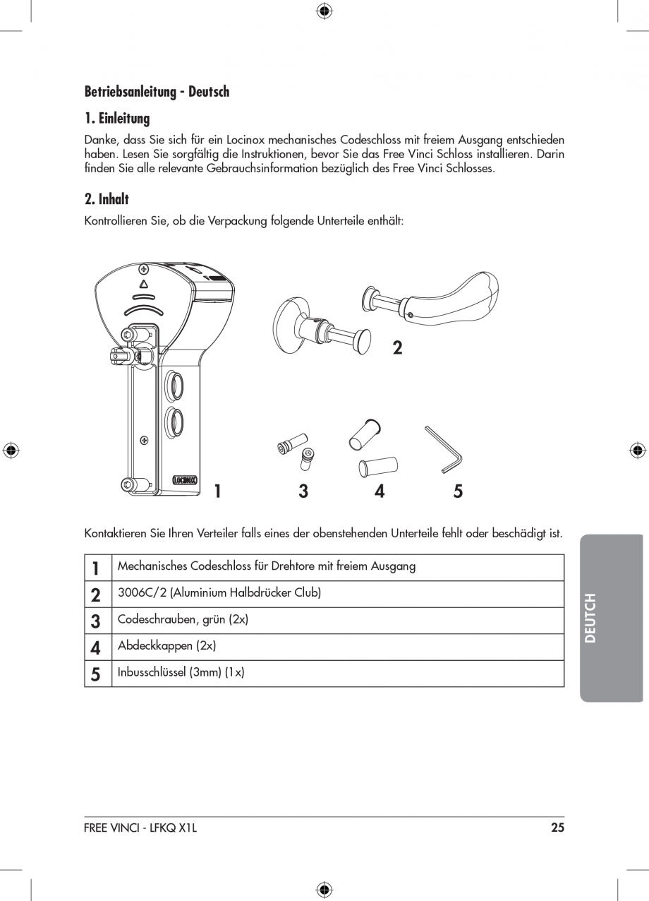 Pagina 25-Incuietoare cu cifru pentru porti pietonale - FREE VINCI LOCINOX LFKQ X1 Instructiuni montaj,...
