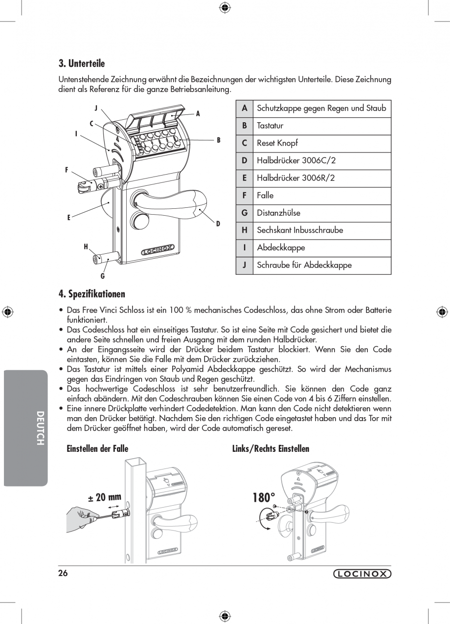 Pagina 26-Incuietoare cu cifru pentru porti pietonale - FREE VINCI LOCINOX LFKQ X1 Instructiuni montaj,...