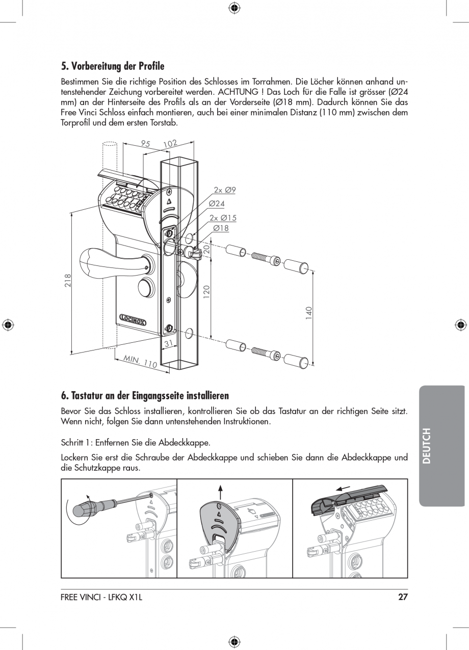 Pagina 27-Incuietoare cu cifru pentru porti pietonale - FREE VINCI LOCINOX LFKQ X1 Instructiuni montaj,...