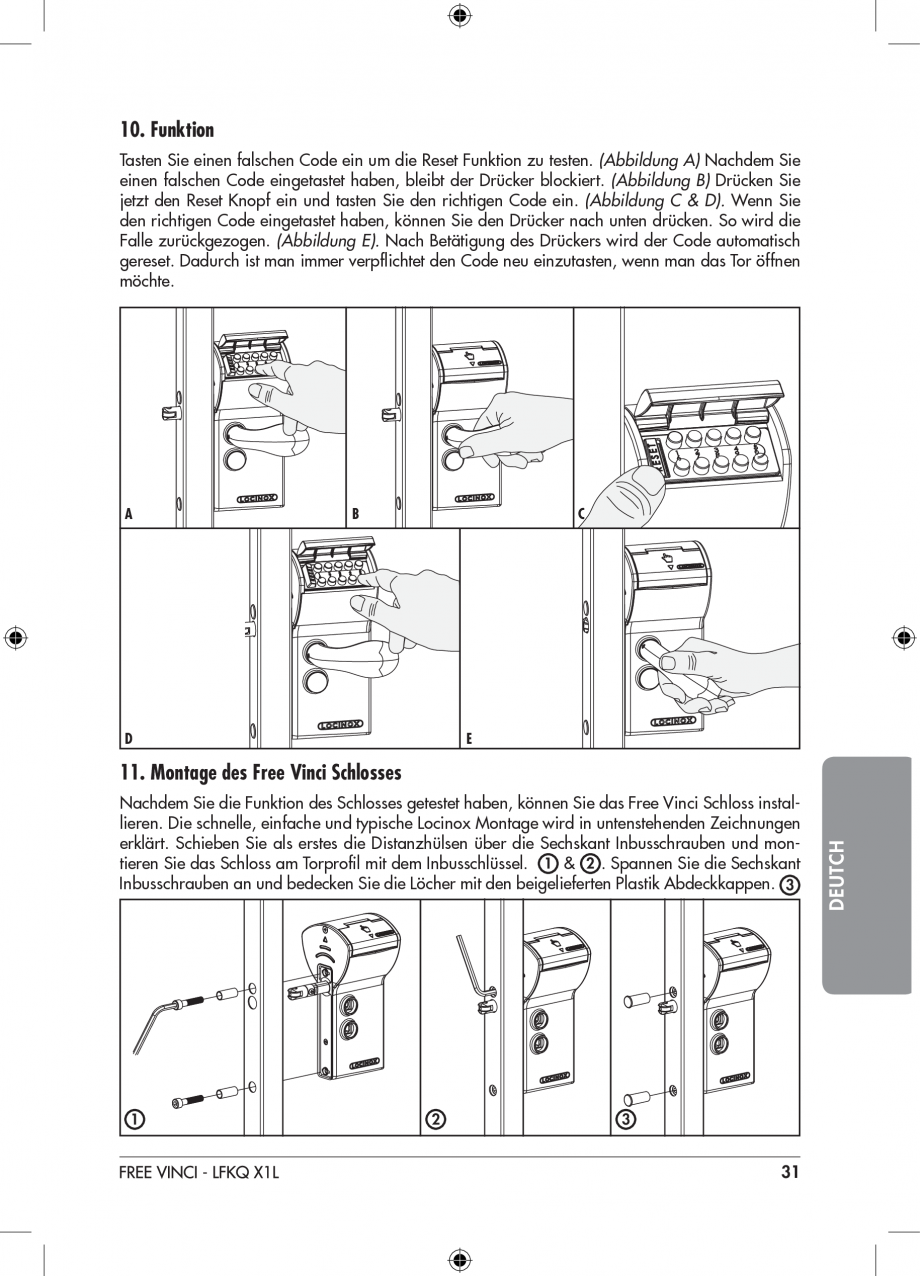 Pagina 31-Incuietoare cu cifru pentru porti pietonale - FREE VINCI LOCINOX LFKQ X1 Instructiuni montaj,...