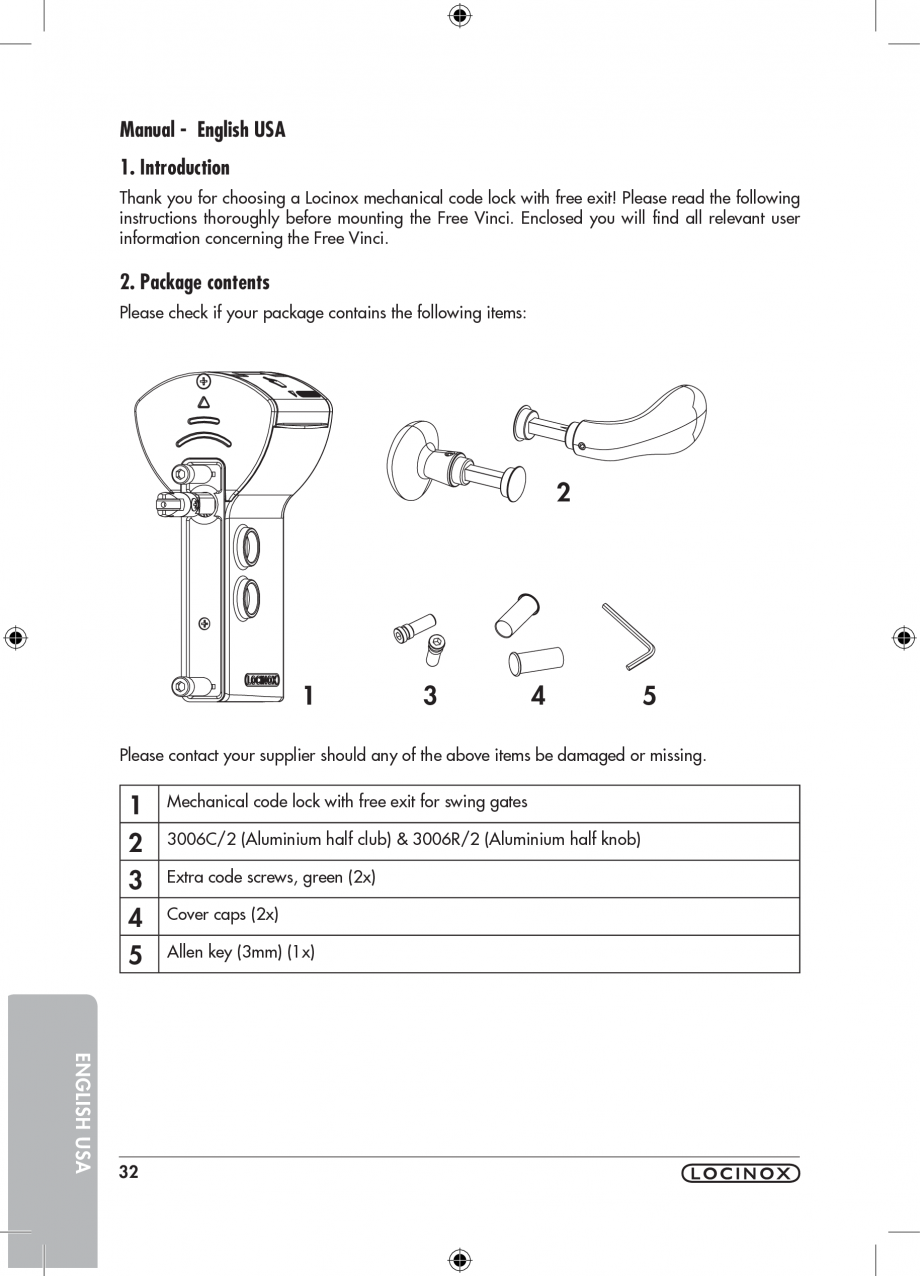 Pagina 32-Incuietoare cu cifru pentru porti pietonale - FREE VINCI LOCINOX LFKQ X1 Instructiuni montaj,...