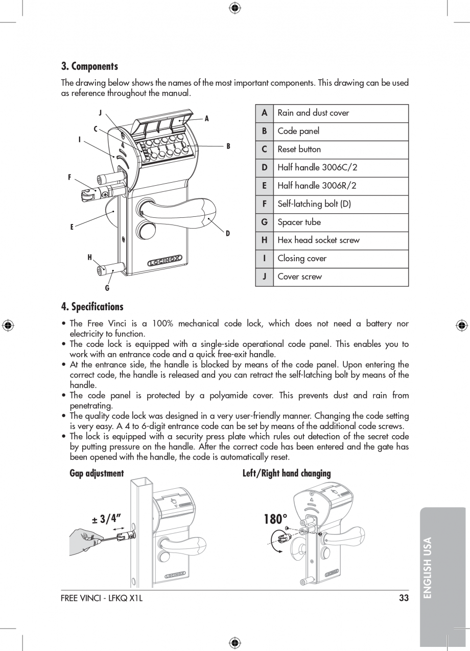 Pagina 33-Incuietoare cu cifru pentru porti pietonale - FREE VINCI LOCINOX LFKQ X1 Instructiuni montaj,...