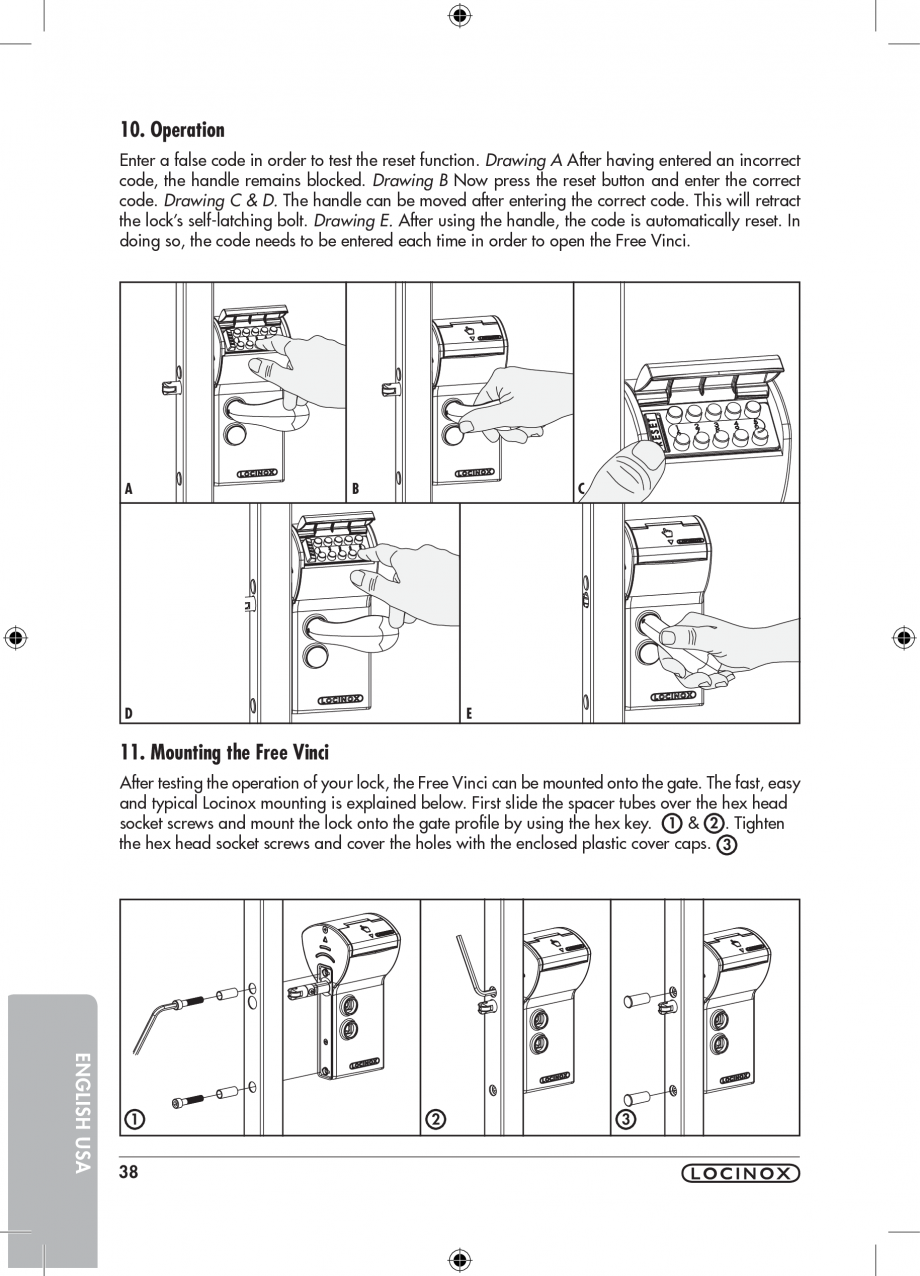 Pagina 38-Incuietoare cu cifru pentru porti pietonale - FREE VINCI LOCINOX LFKQ X1 Instructiuni montaj,...