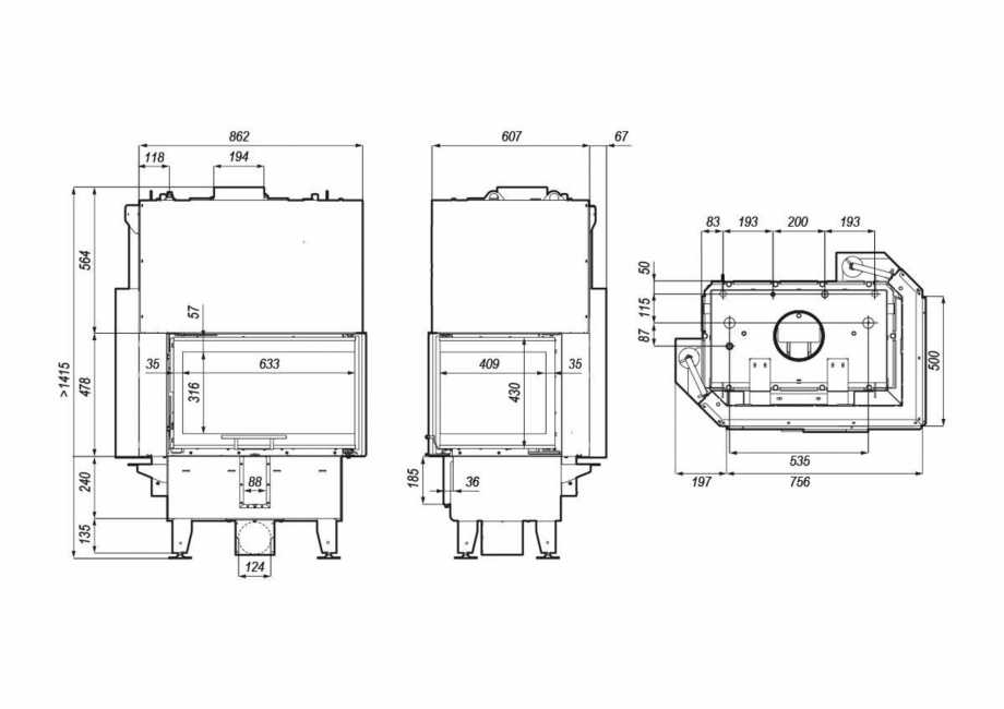Pagina 1-CAD-PDF Termosemineu pe lemne Defro Riva SM BL G Short MOL Detaliu de produs 