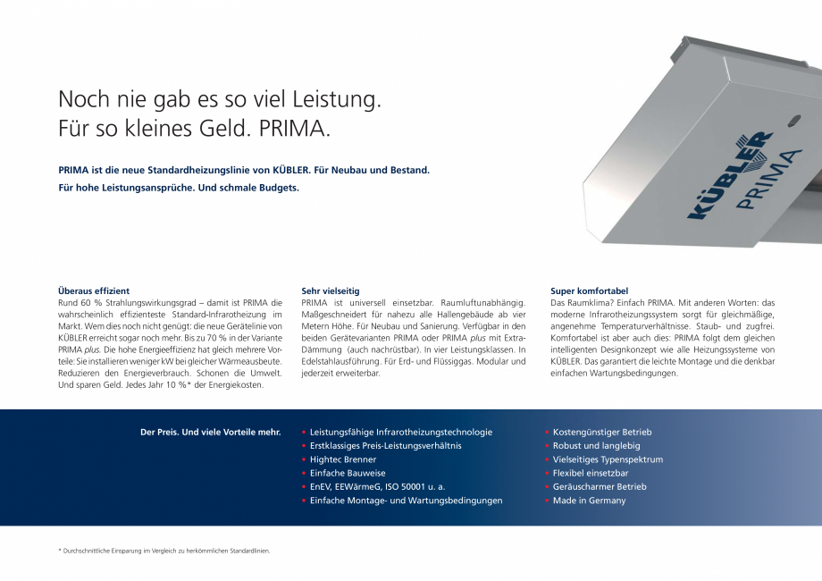 Pagina 2-Incalzitor cu infrarosu KUBLER PRIMA Fisa tehnica Germana ezu alle Hallengebäude ab vier
Metern...