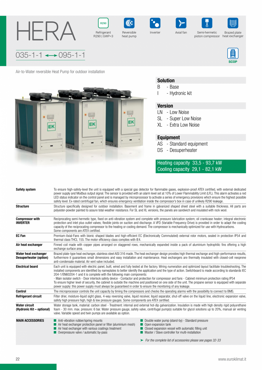 Pagina 1-Chiller cu propan HERA R290 Propan 35-95 kw EUROKLIMAT Fisa tehnica Engleza HERA
035-1-1

R290
...