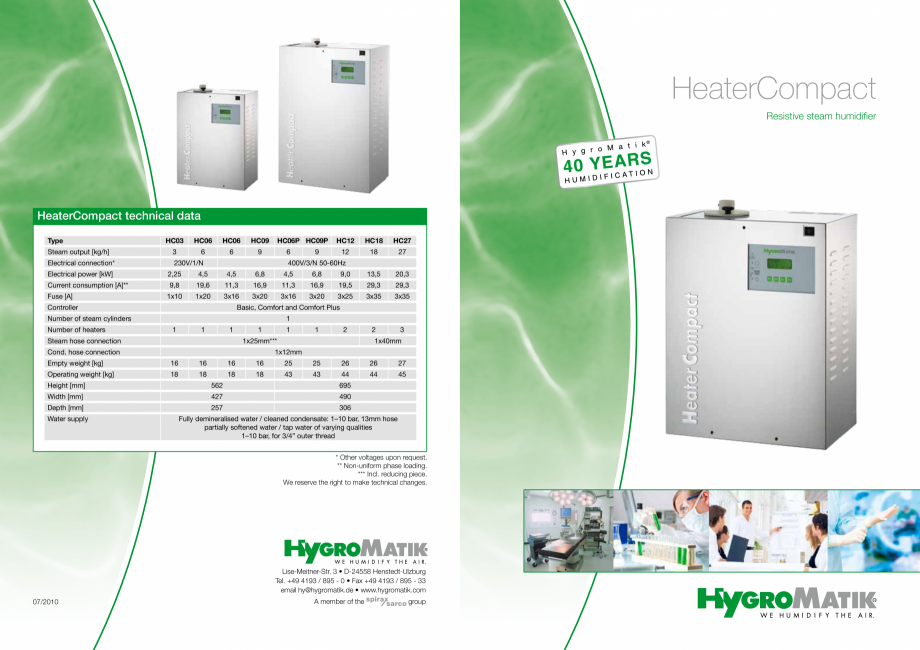 Pagina 1-Umidificatoare cu abur HYGROMATIK CompactLine Fisa tehnica Romana HeaterCompact
Resistive steam...