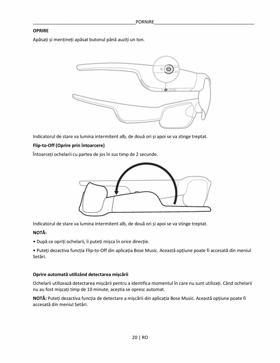 Pagina 20 - Manual de utilizare pentru ochelarii Bose Frames BOSE  Frames Tempo, Frames Tenor,...