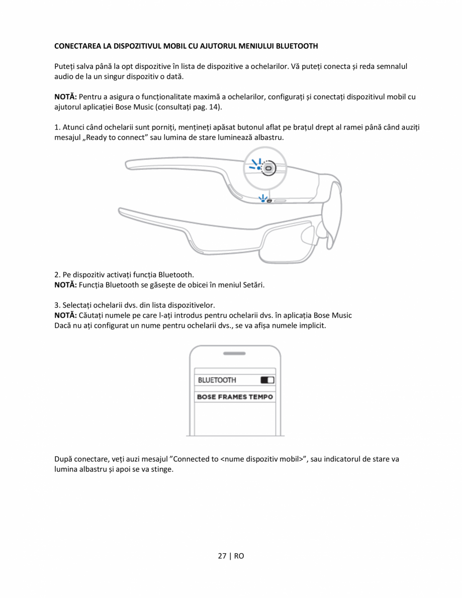 Pagina 27 - Manual de utilizare pentru ochelarii Bose Frames BOSE  Frames Tempo, Frames Tenor,...