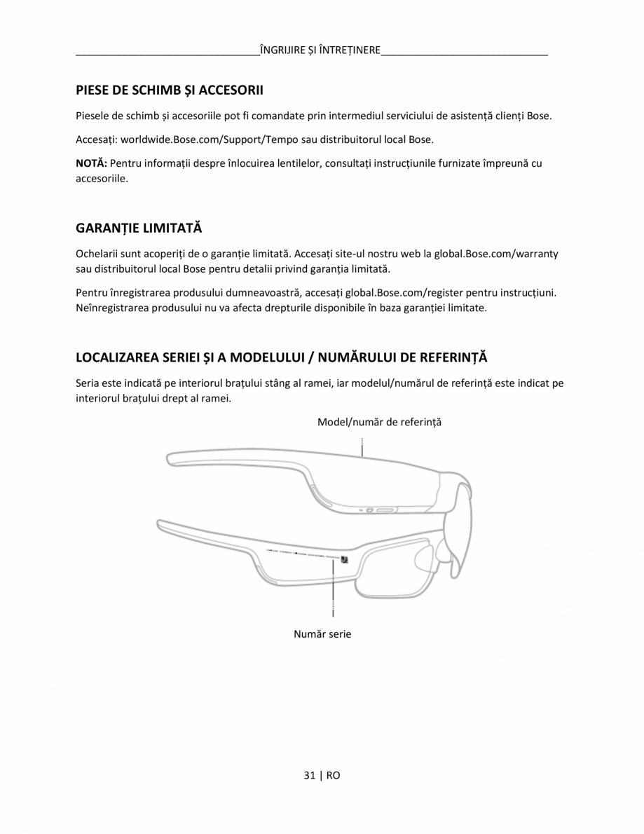 Pagina 31 - Manual de utilizare pentru ochelarii Bose Frames BOSE  Frames Tempo, Frames Tenor,...