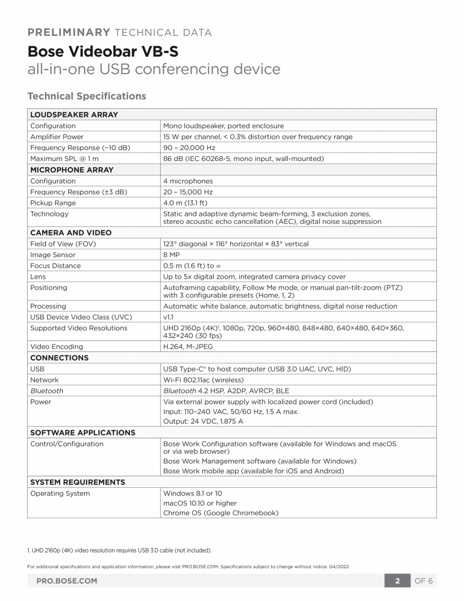 Pagina 2 - Sistem Bose videobar BOSE Bose videobar VB-S Fisa tehnica Engleza  globe.

Key Features...