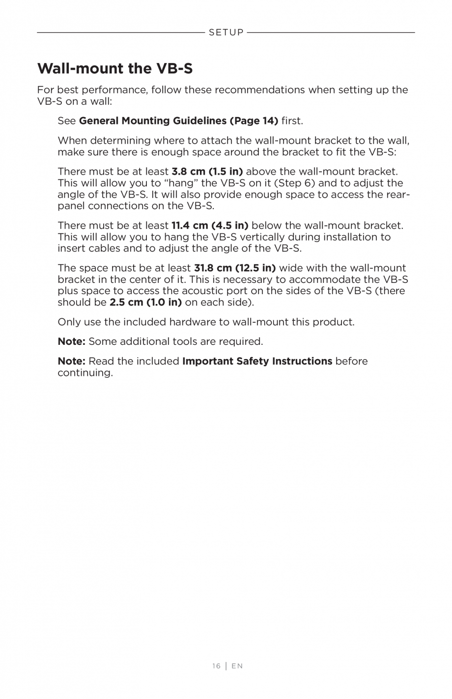 Pagina 16-Ghidul utilizatorului - Videobar BOSE Bose videobar VB-S Instructiuni montaj, utilizare Engleza...