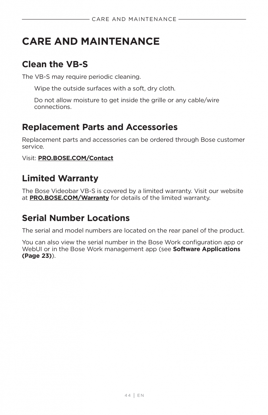 Pagina 44-Ghidul utilizatorului - Videobar BOSE Bose videobar VB-S Instructiuni montaj, utilizare Engleza ...