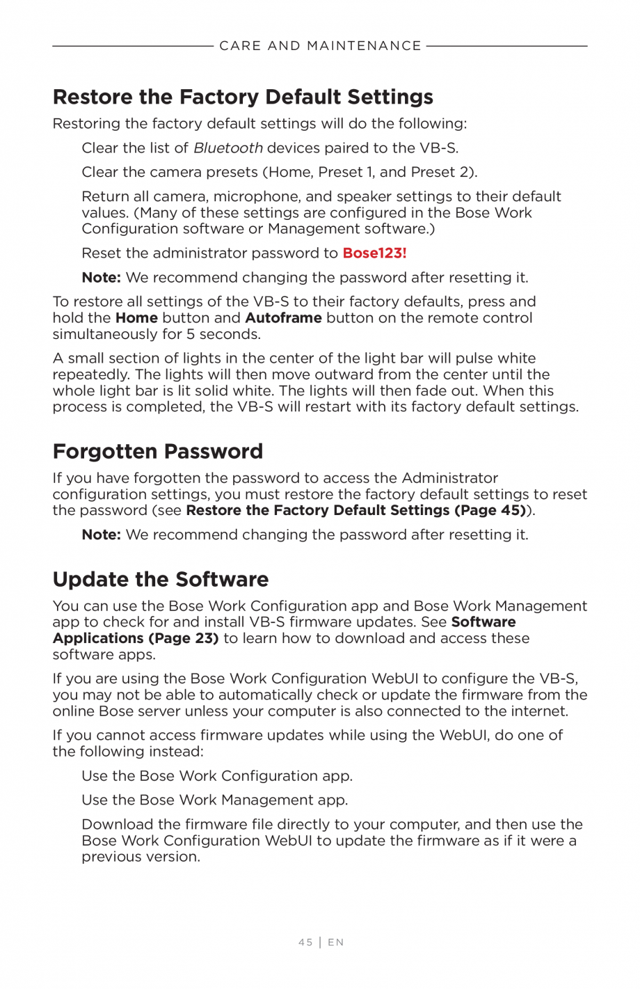 Pagina 45-Ghidul utilizatorului - Videobar BOSE Bose videobar VB-S Instructiuni montaj, utilizare Engleza e...