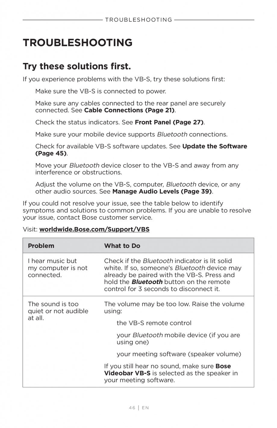 Pagina 46-Ghidul utilizatorului - Videobar BOSE Bose videobar VB-S Instructiuni montaj, utilizare Engleza far ...