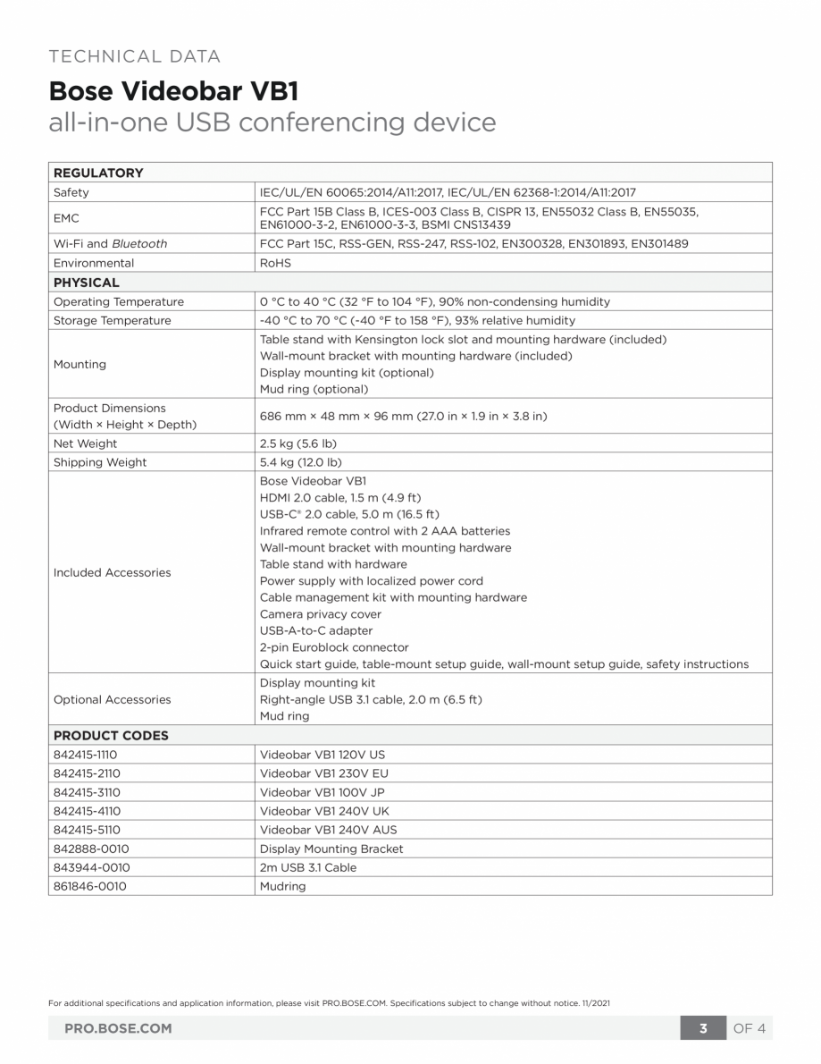 Pagina 3-Sistem Bose videobar BOSE Bose videobar VB1 Fisa tehnica Engleza he room and improves aesthetics...