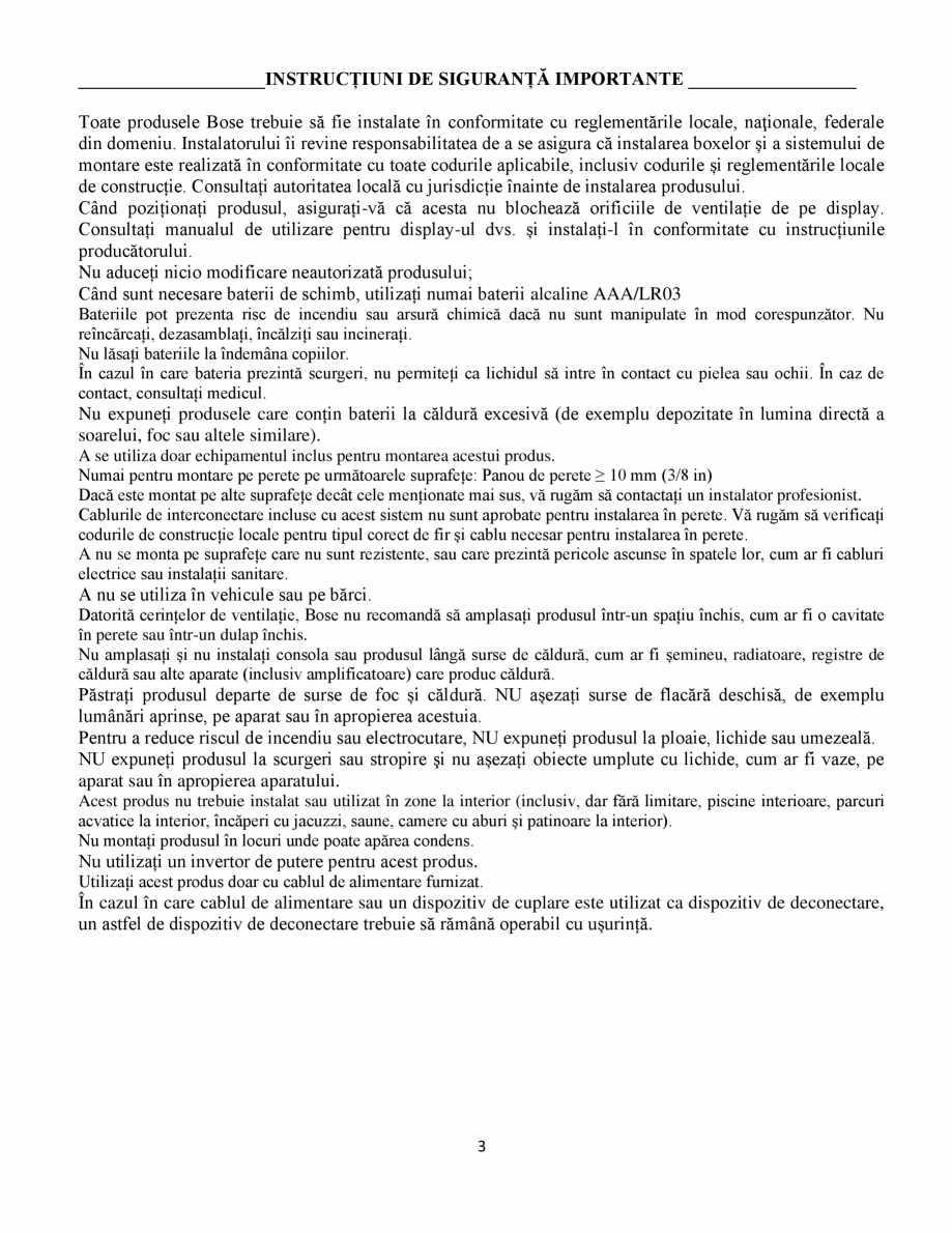 Pagina 3-Ghidul utilizatorului - Videobar  BOSE Bose videobar VB1 Instructiuni montaj, utilizare Romana te...