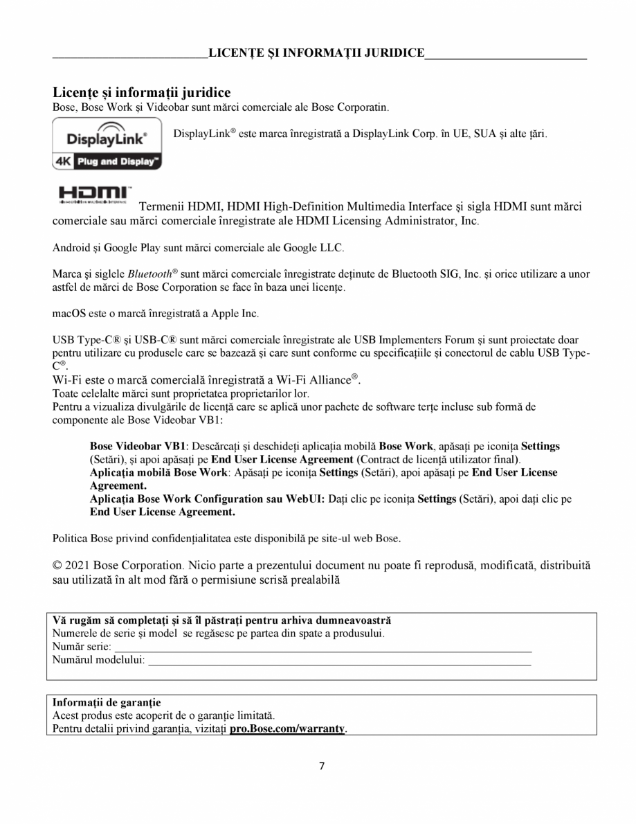 Pagina 7-Ghidul utilizatorului - Videobar  BOSE Bose videobar VB1 Instructiuni montaj, utilizare Romana izat ...