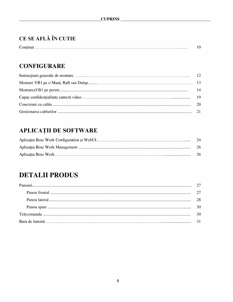 Pagina 8-Ghidul utilizatorului - Videobar  BOSE Bose videobar VB1 Instructiuni montaj, utilizare Romana nt...