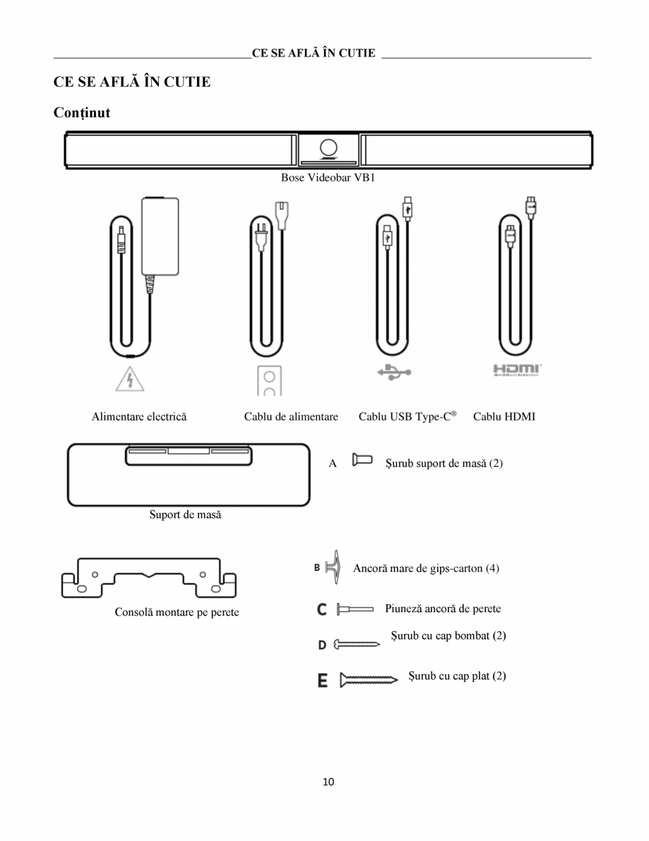 Pagina 10-Ghidul utilizatorului - Videobar  BOSE Bose videobar VB1 Instructiuni montaj, utilizare Romana ele...