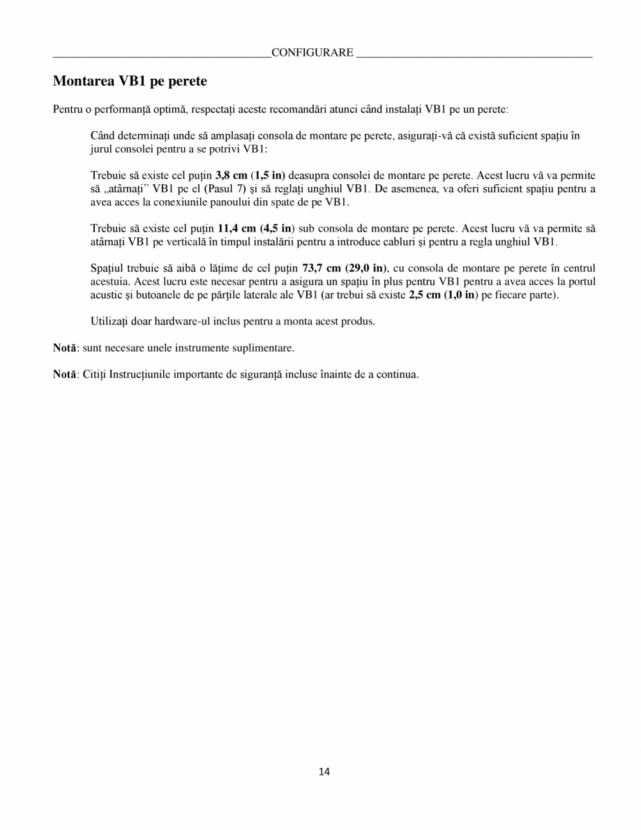 Pagina 14-Ghidul utilizatorului - Videobar  BOSE Bose videobar VB1 Instructiuni montaj, utilizare Romana e...