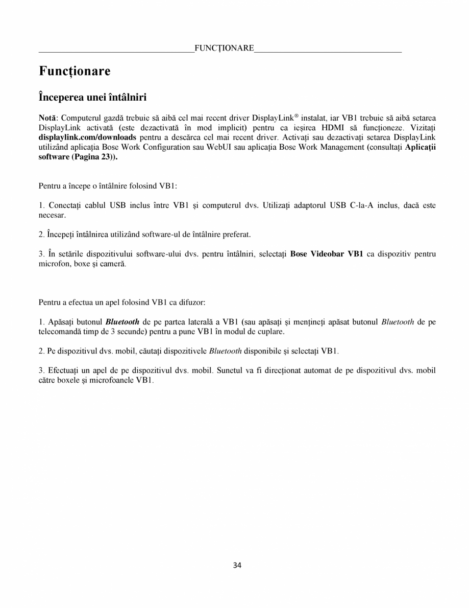 Pagina 34-Ghidul utilizatorului - Videobar  BOSE Bose videobar VB1 Instructiuni montaj, utilizare Romana  a...