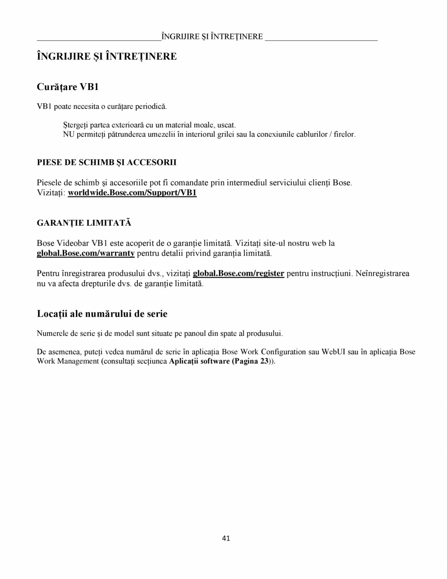 Pagina 41-Ghidul utilizatorului - Videobar  BOSE Bose videobar VB1 Instructiuni montaj, utilizare Romana...