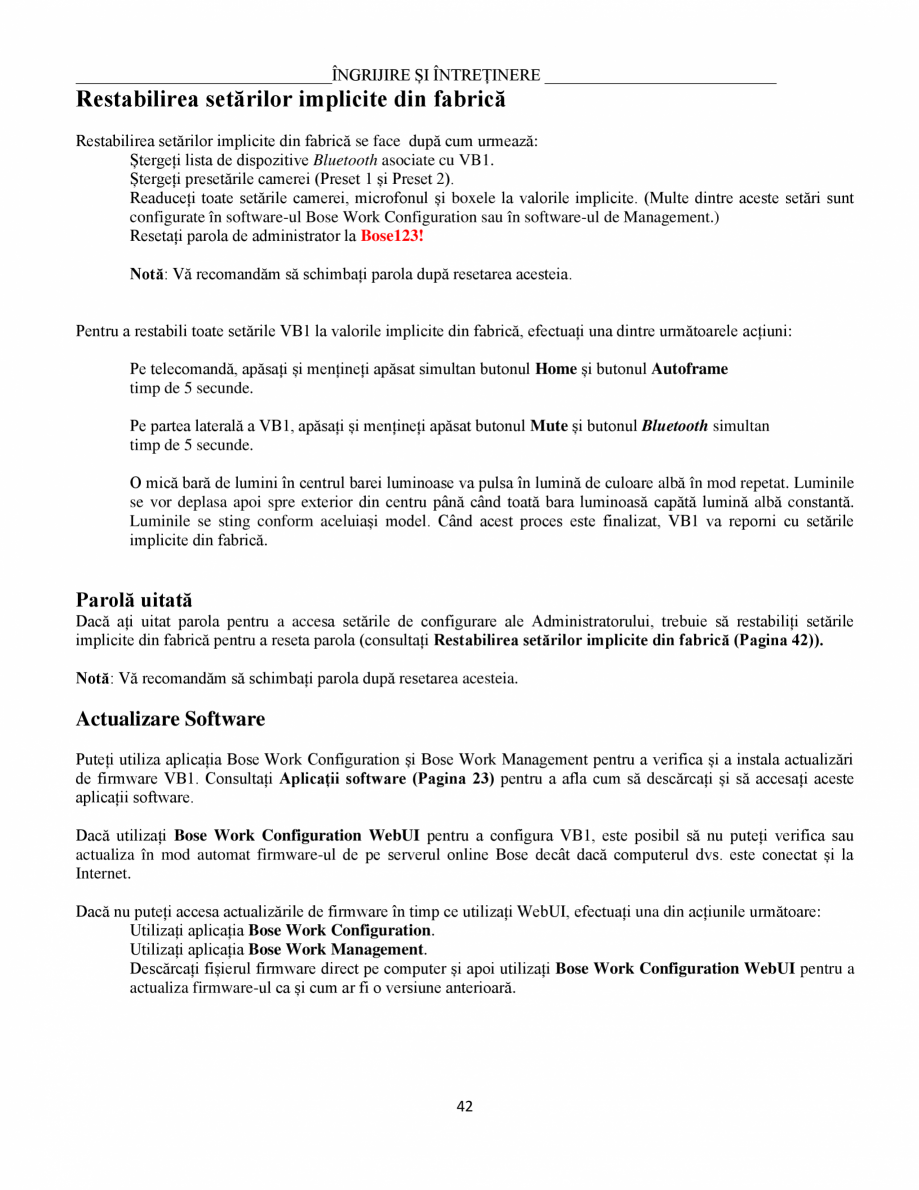 Pagina 42-Ghidul utilizatorului - Videobar  BOSE Bose videobar VB1 Instructiuni montaj, utilizare Romana...