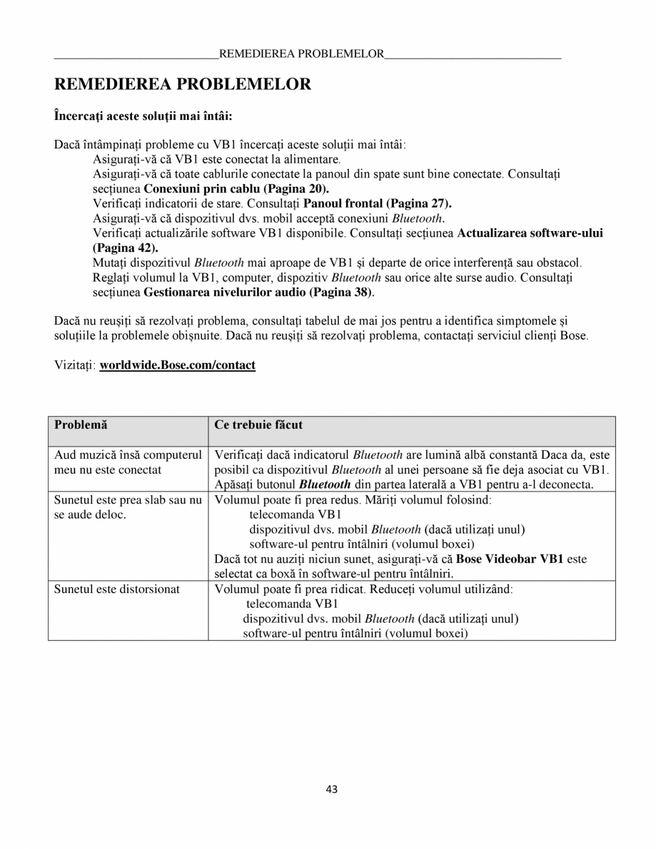Pagina 43-Ghidul utilizatorului - Videobar  BOSE Bose videobar VB1 Instructiuni montaj, utilizare Romana ul de...