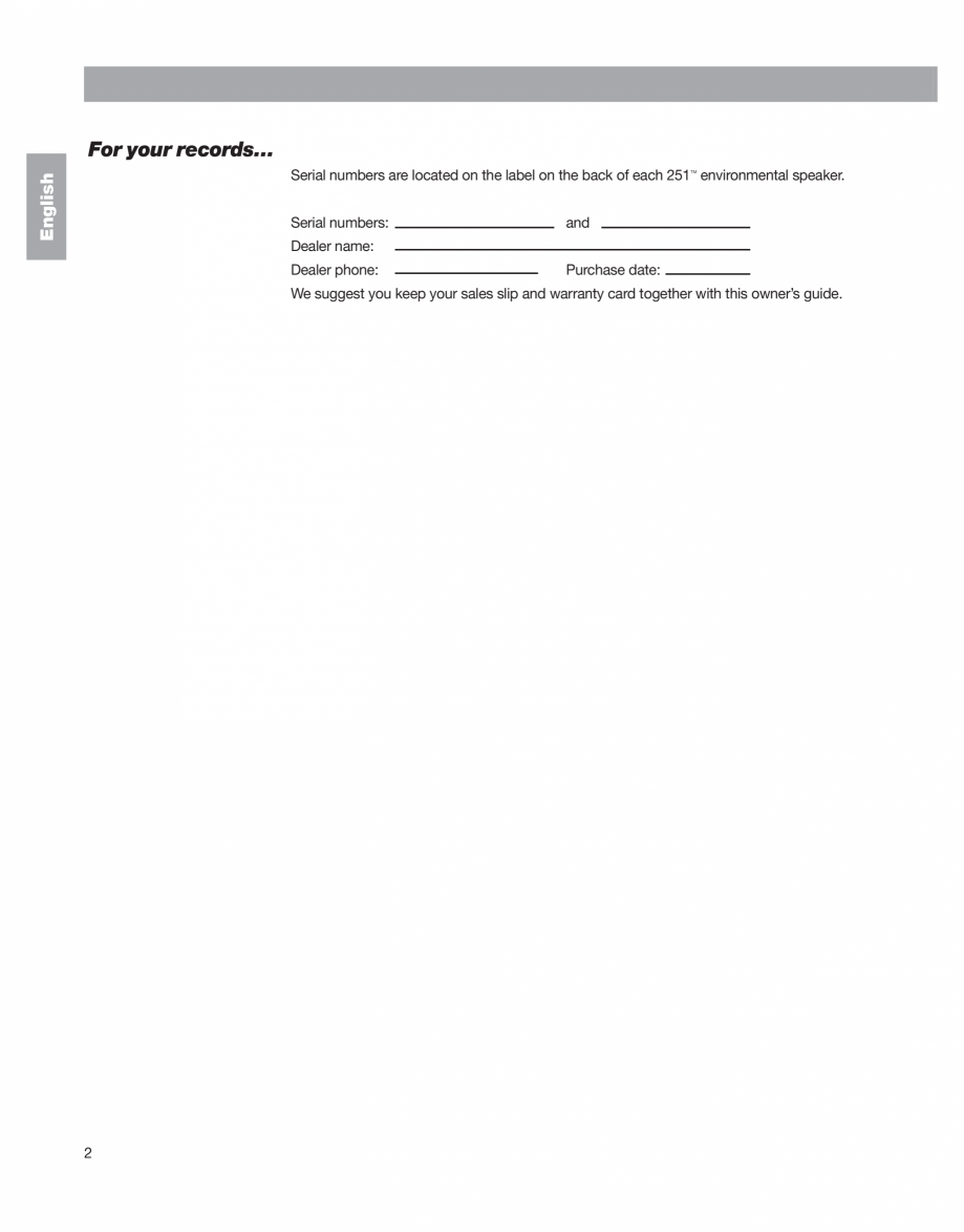 Pagina 2-Manual de utilizare - boxe cu fir pentru exterior BOSE 251 Instructiuni montaj, utilizare Engleza,...