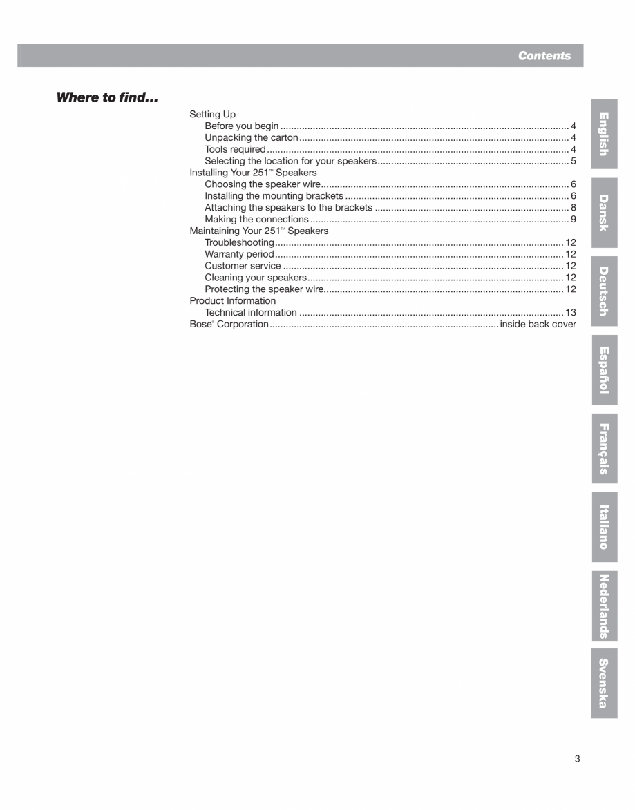 Pagina 3 - Manual de utilizare - boxe cu fir pentru exterior BOSE 251 Instructiuni montaj, utilizare...