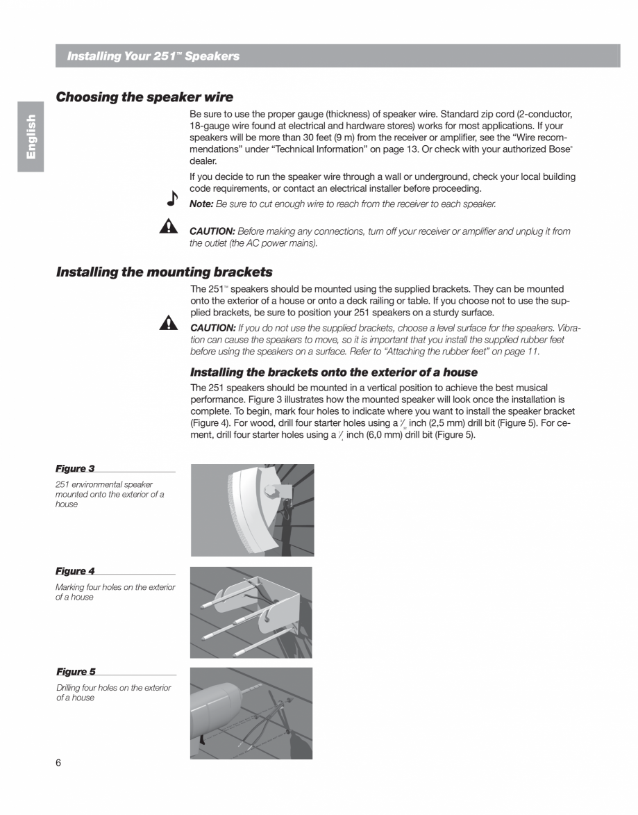 Pagina 6-Manual de utilizare - boxe cu fir pentru exterior BOSE 251 Instructiuni montaj, utilizare Engleza,...