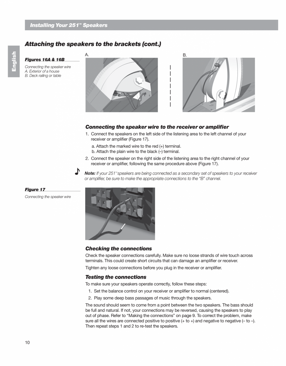 Pagina 10-Manual de utilizare - boxe cu fir pentru exterior BOSE 251 Instructiuni montaj, utilizare Engleza,...