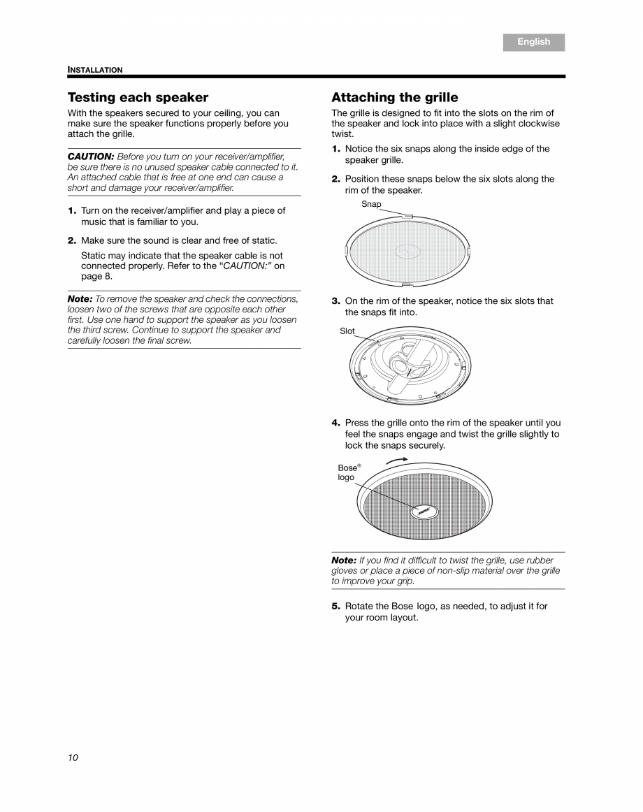 Pagina 12-Manual de utilizare - boxe stereo BOSE 791 Instructiuni montaj, utilizare Engleza peakers:

Front of...