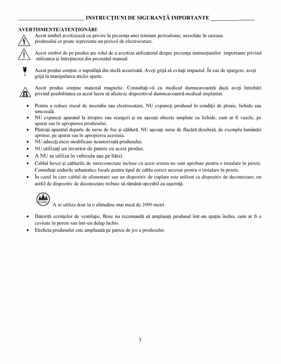 Pagina 3-Manual de utilizare - Bas wireless BOSE 700 Black Instructiuni montaj, utilizare Romana tă. Aveți ...