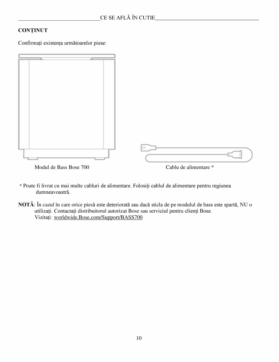 Pagina 10-Manual de utilizare - Bas wireless BOSE 700 Black Instructiuni montaj, utilizare Romana ă la 5350...